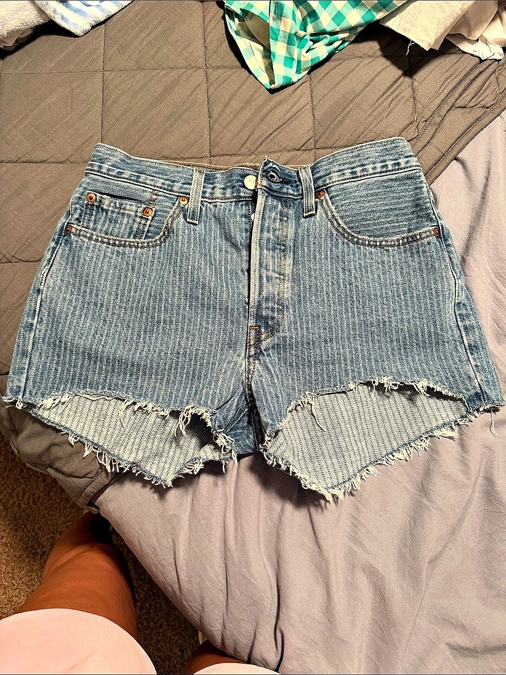 Levi's 501 Original High-Rise Striped Denim Shorts Waist 28 Blue